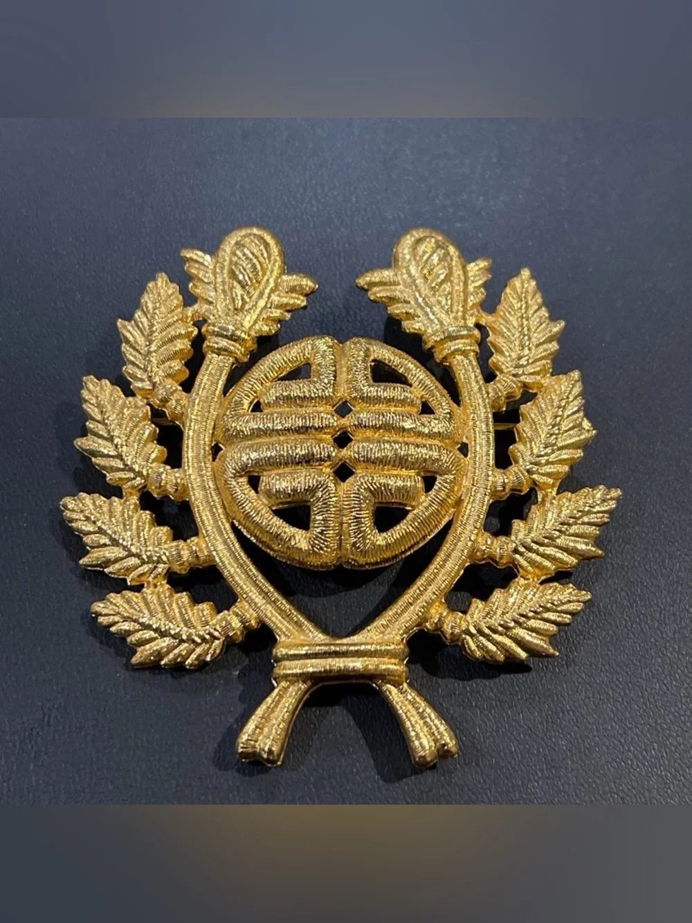 Givenchy Bold Statement Piece Gold Tone Laurel Leaf Emblem Brooch